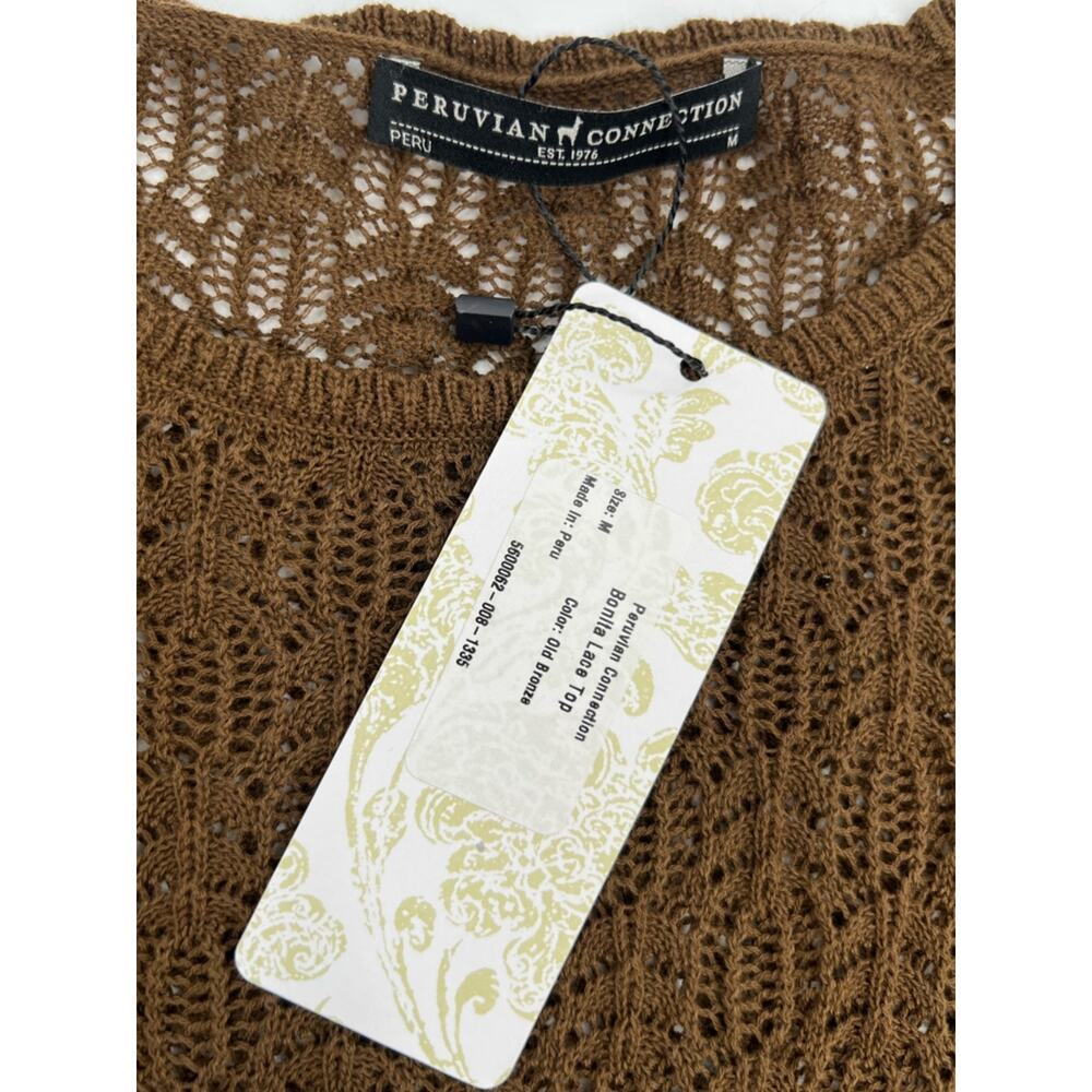 NWT Peruvian Connection Bonita Lace Top brown sz M - Picture 4 of 7